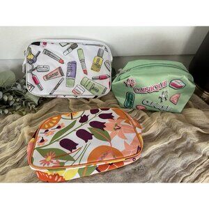 Clinique Makeup Bag Lot Love Pop Tulip Flower Lipstick White Green‎ Orange NWOT